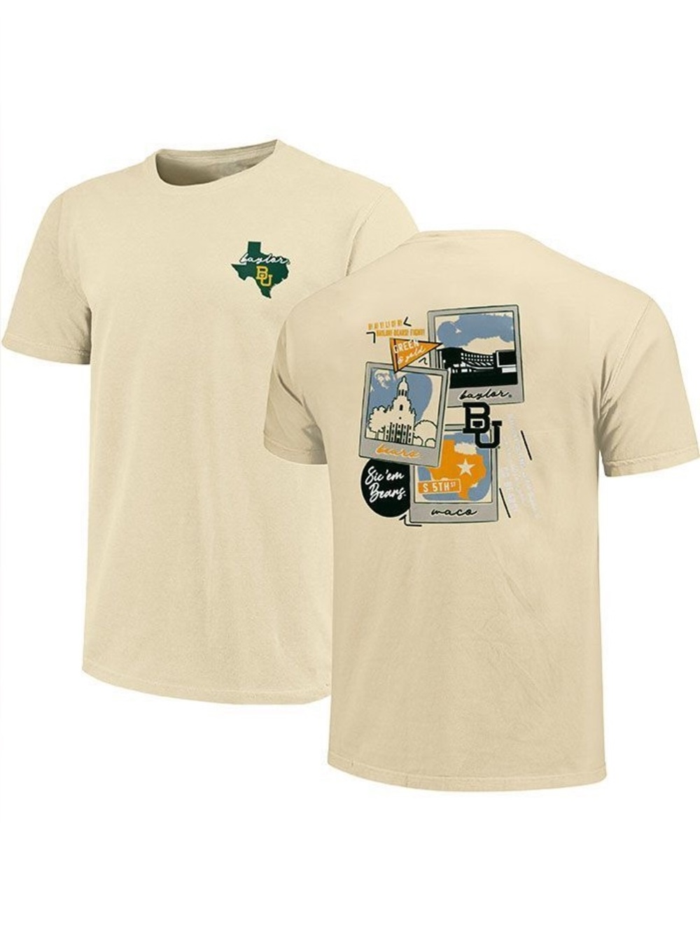 Baylor University Waco Texas Yellow Campus Polaroids Graphic T-Shirt Size 2XL